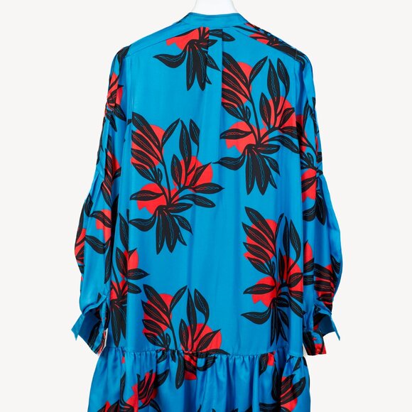 Roksanda SS/18 Aviana Blue Floral Silk Long-Sleeve Mini Dress - Picture 2 of 11